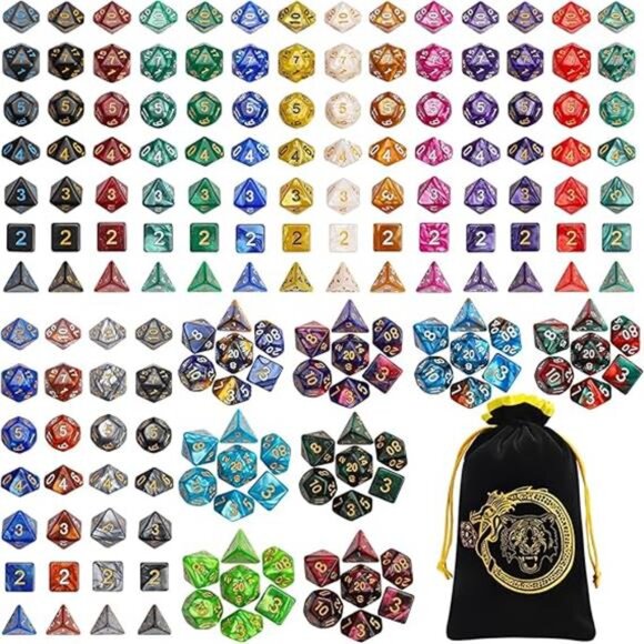 DND Dice Sets - 26 X 7 Polyhedral Dice (182pcs) with a Large Drawstring Bag - Picture 7 of 7